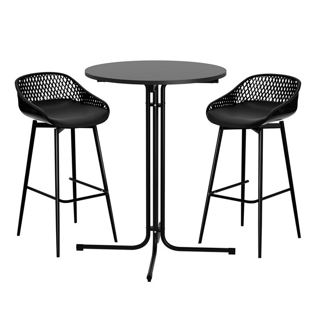 Gardeon 3PC Outdoor Bar Set Stools Dining Chairs Table Patio Furniture Bistro Set Black Gardeon