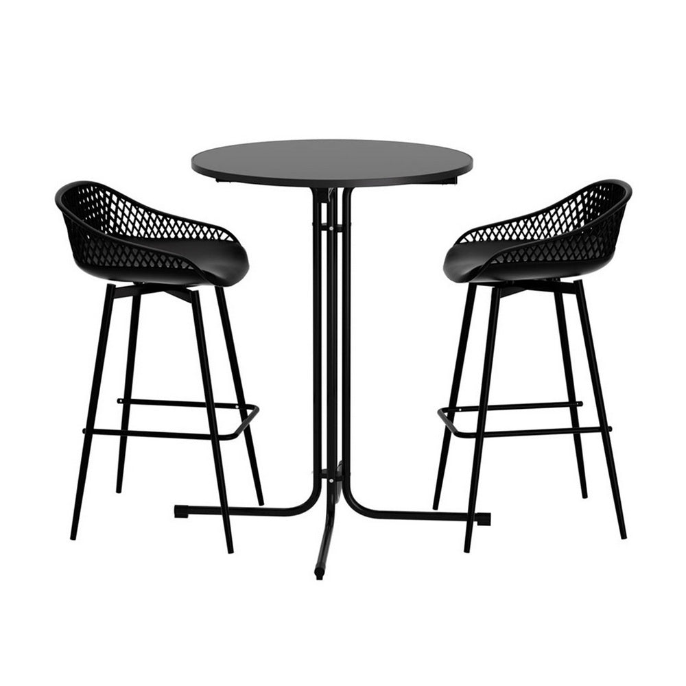 Gardeon 3PC Outdoor Bar Set Stools Dining Chairs Table Patio Furniture Bistro Set Black Gardeon