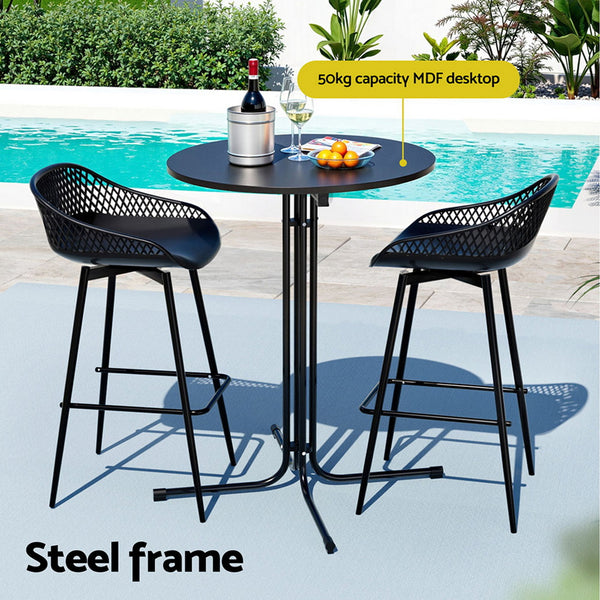 Gardeon 3PC Outdoor Bar Set Stools Dining Chairs Table Patio Furniture Bistro Set Black Gardeon