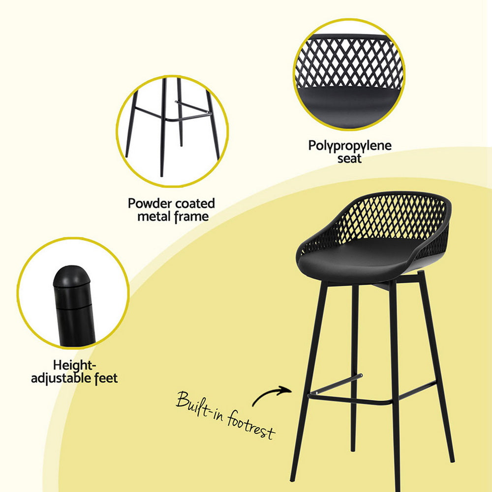 Gardeon 3PC Outdoor Bar Set Stools Dining Chairs Table Patio Furniture Bistro Set Black Gardeon