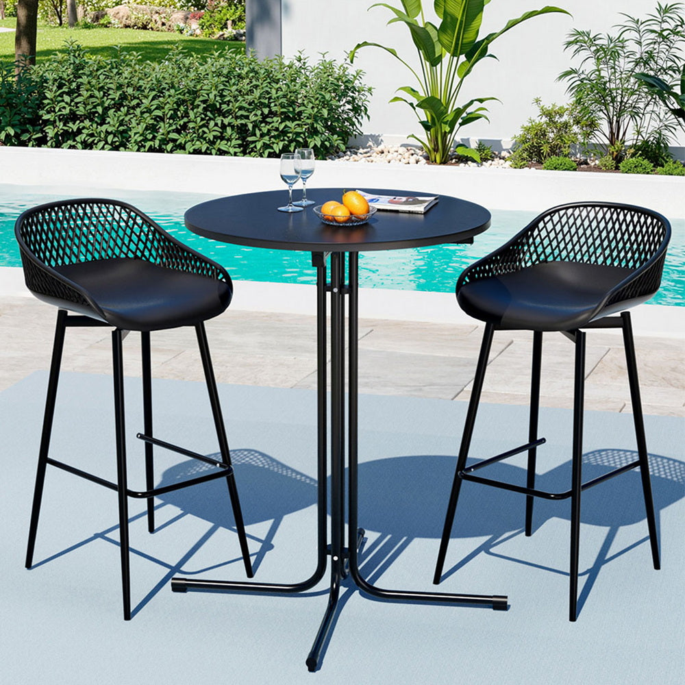 Gardeon 3PC Outdoor Bar Set Stools Dining Chairs Table Patio Furniture Bistro Set Black Gardeon