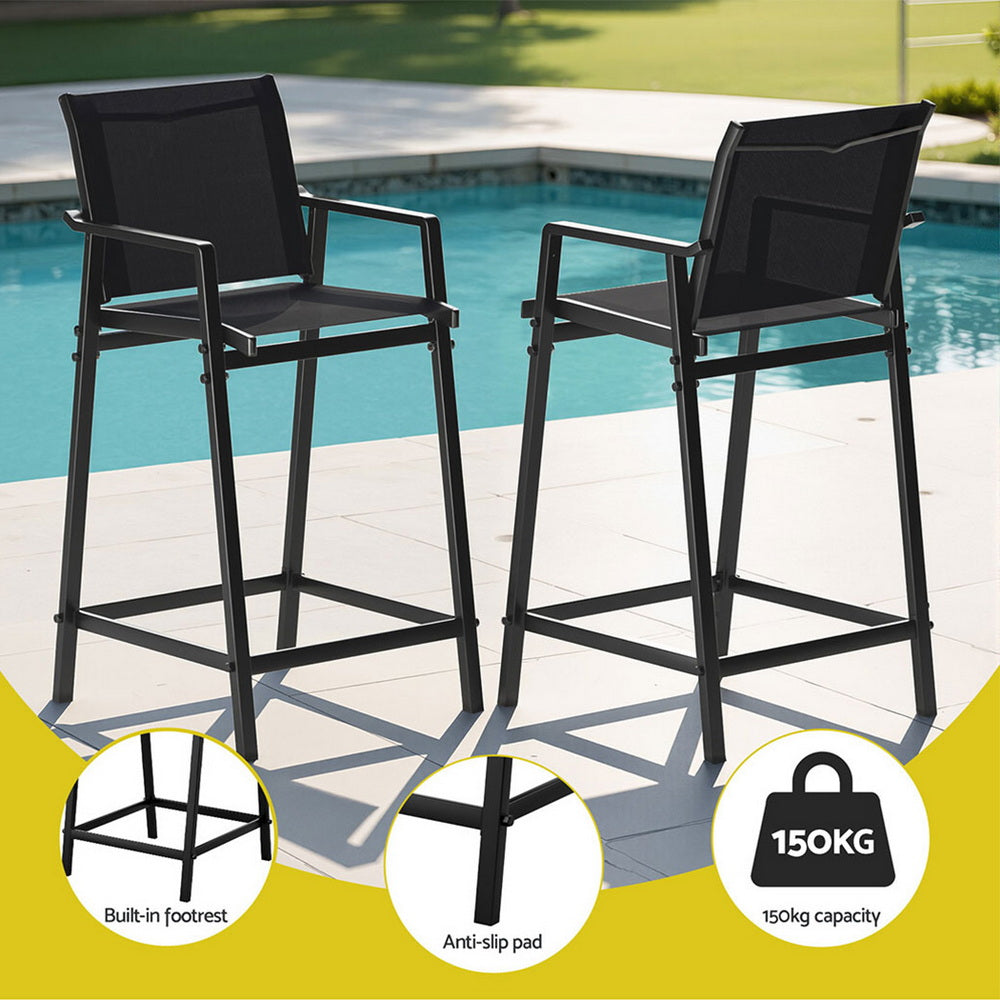 Gardeon 3PC Outdoor Bar Set Stools Dining Chairs Table Patio Furniture Bistro Set Steel Black Gardeon
