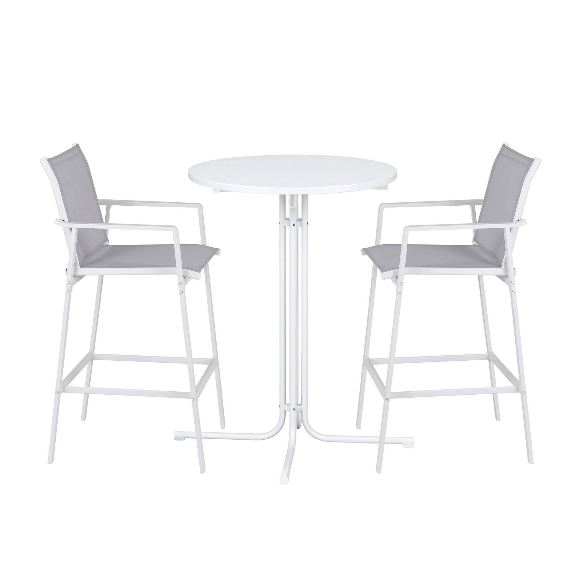 Gardeon 3PC Outdoor Bar Set Stools Dining Chairs Table Patio Furniture Bistro Set Steel White Awezingly