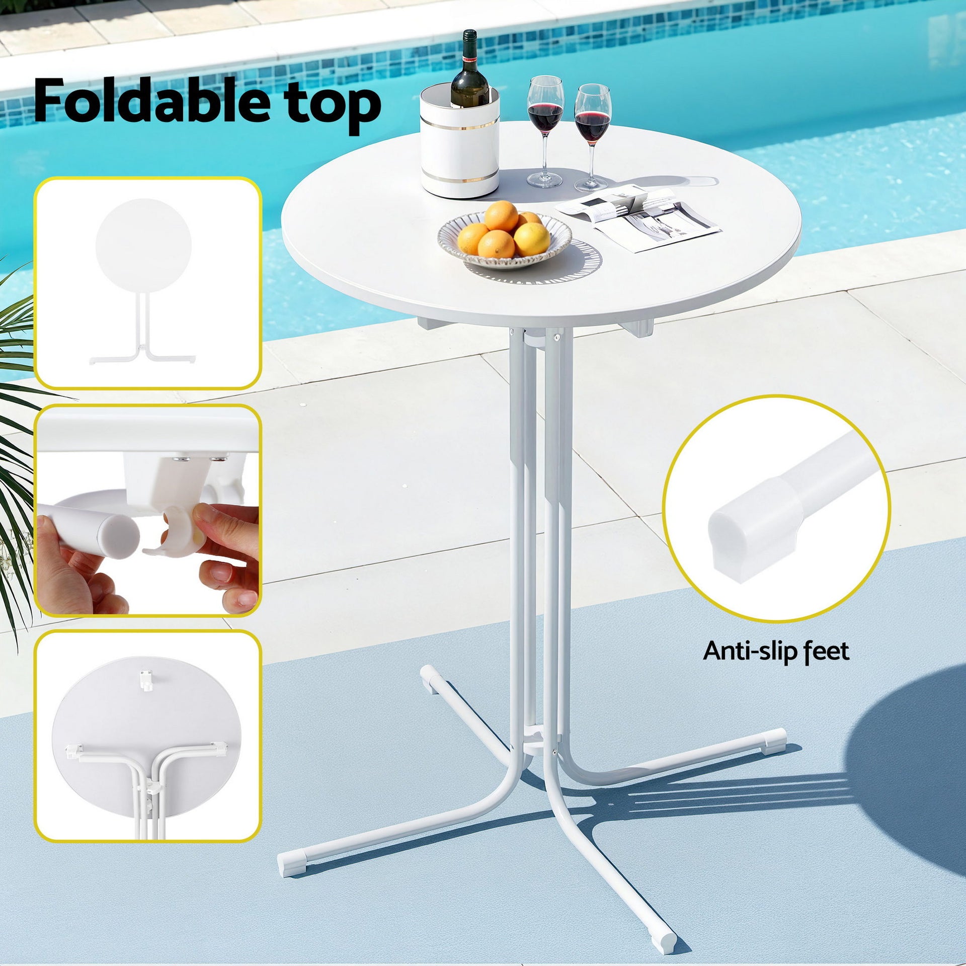 Gardeon 3PC Outdoor Bar Set Stools Dining Chairs Table Patio Furniture Bistro Set Steel White Awezingly