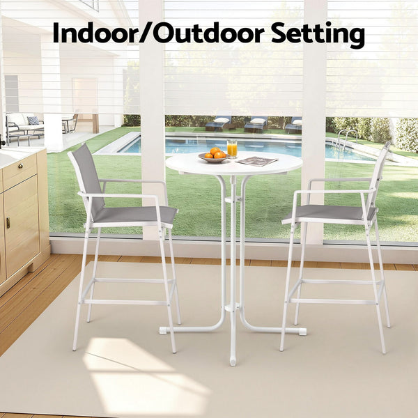 Gardeon 3PC Outdoor Bar Set Stools Dining Chairs Table Patio Furniture Bistro Set Steel White Awezingly