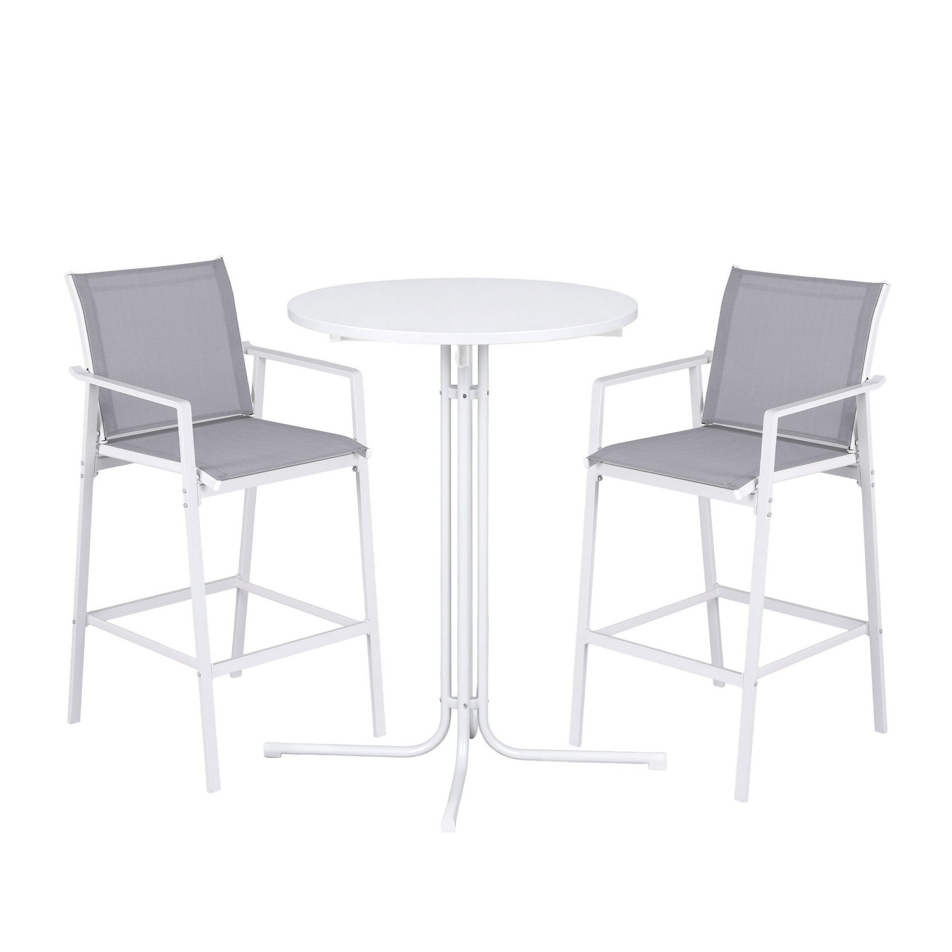 Gardeon 3PC Outdoor Bar Set Stools Dining Chairs Table Patio Furniture Bistro Set Steel White Awezingly