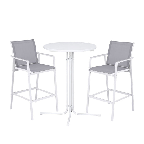 Gardeon 3PC Outdoor Bar Set Stools Dining Chairs Table Patio Furniture Bistro Set Steel White Awezingly