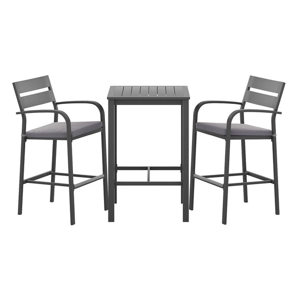 Gardeon 3Pcs Outdoor Bar Set Stools Dining Chairs Table Patio Aluminium Bistro Set Black Awezingly