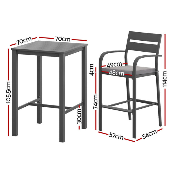 Gardeon 3Pcs Outdoor Bar Set Stools Dining Chairs Table Patio Aluminium Bistro Set Black Awezingly