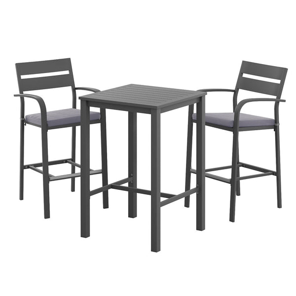 Gardeon 3Pcs Outdoor Bar Set Stools Dining Chairs Table Patio Aluminium Bistro Set Black Awezingly