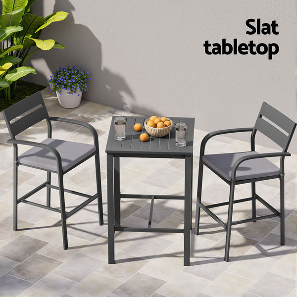 Gardeon 3Pcs Outdoor Bar Set Stools Dining Chairs Table Patio Aluminium Bistro Set Black Awezingly