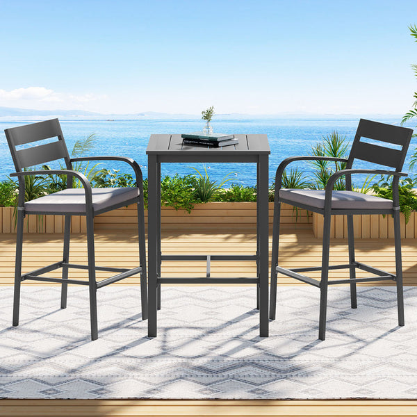 Gardeon 3Pcs Outdoor Bar Set Stools Dining Chairs Table Patio Aluminium Bistro Set Black Awezingly