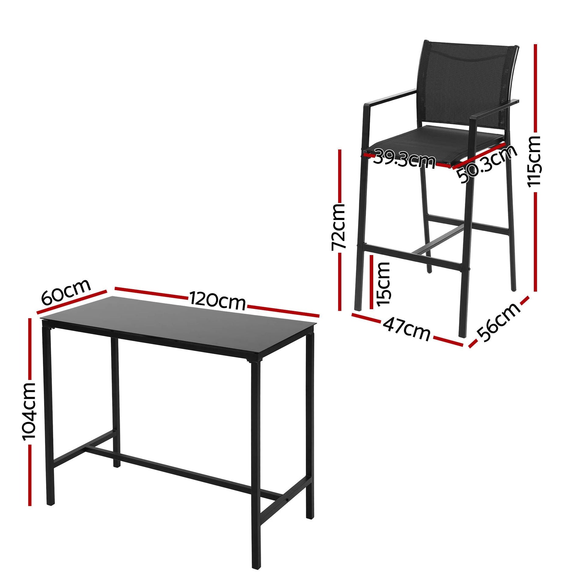 Gardeon 7PCS Outdoor Bar Set Stools Dining Chairs Table Patio Steel Bistro Set Black Gardeon