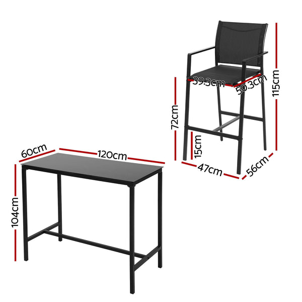 Gardeon 7PCS Outdoor Bar Set Stools Dining Chairs Table Patio Steel Bistro Set Black Gardeon