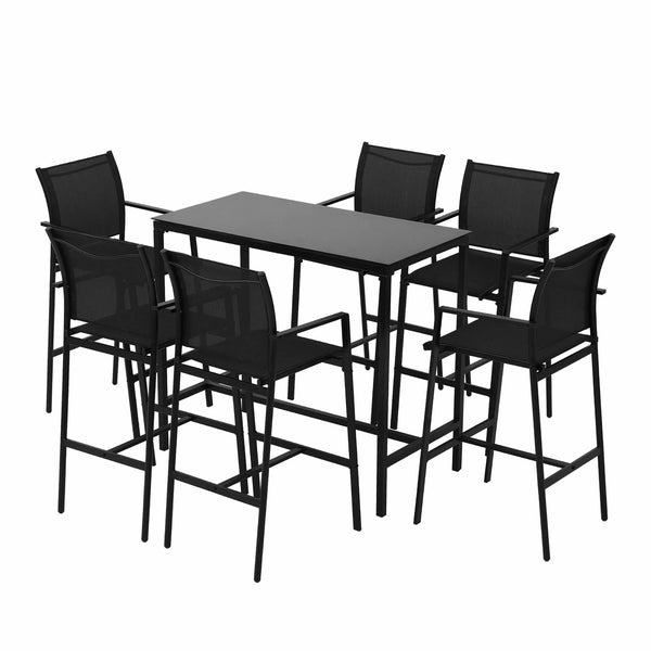 Gardeon 7PCS Outdoor Bar Set Stools Dining Chairs Table Patio Steel Bistro Set Black Gardeon