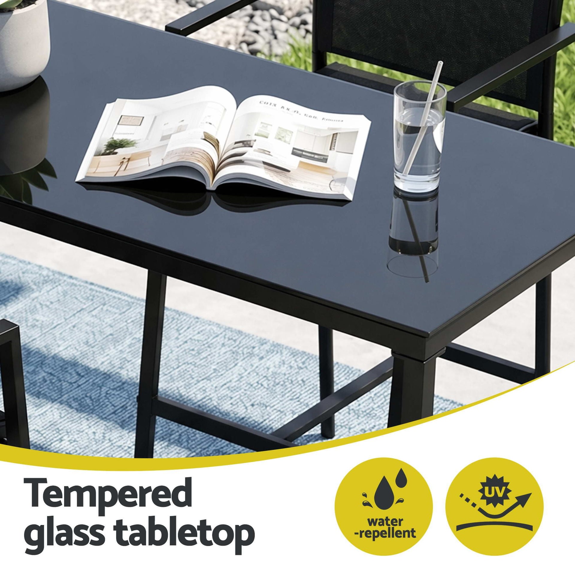 Gardeon 7PCS Outdoor Bar Set Stools Dining Chairs Table Patio Steel Bistro Set Black Gardeon
