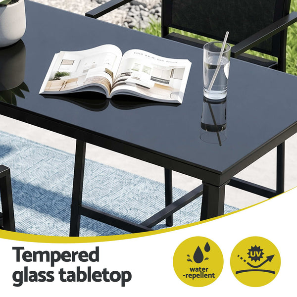 Gardeon 7PCS Outdoor Bar Set Stools Dining Chairs Table Patio Steel Bistro Set Black Gardeon