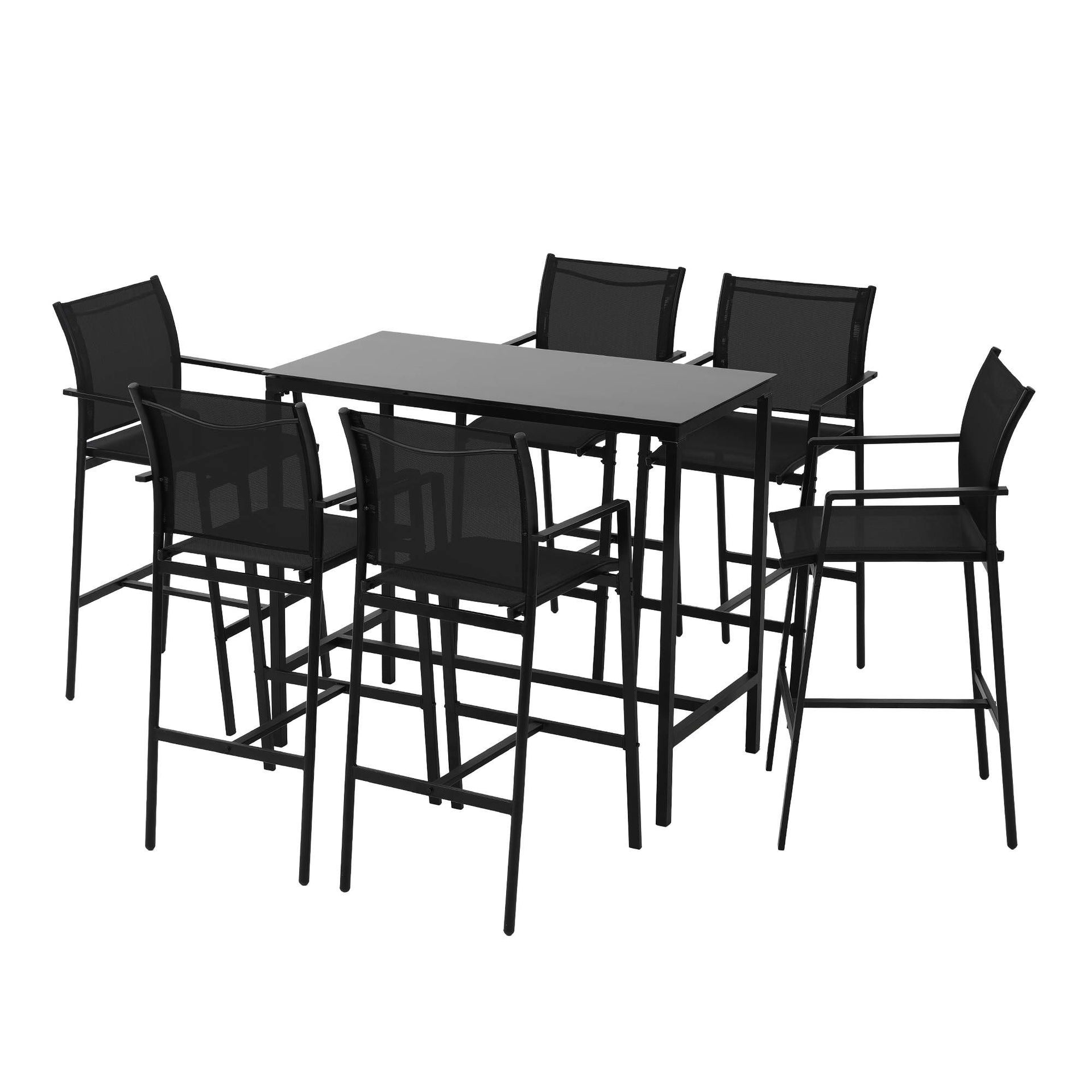 Gardeon 7PCS Outdoor Bar Set Stools Dining Chairs Table Patio Steel Bistro Set Black Gardeon