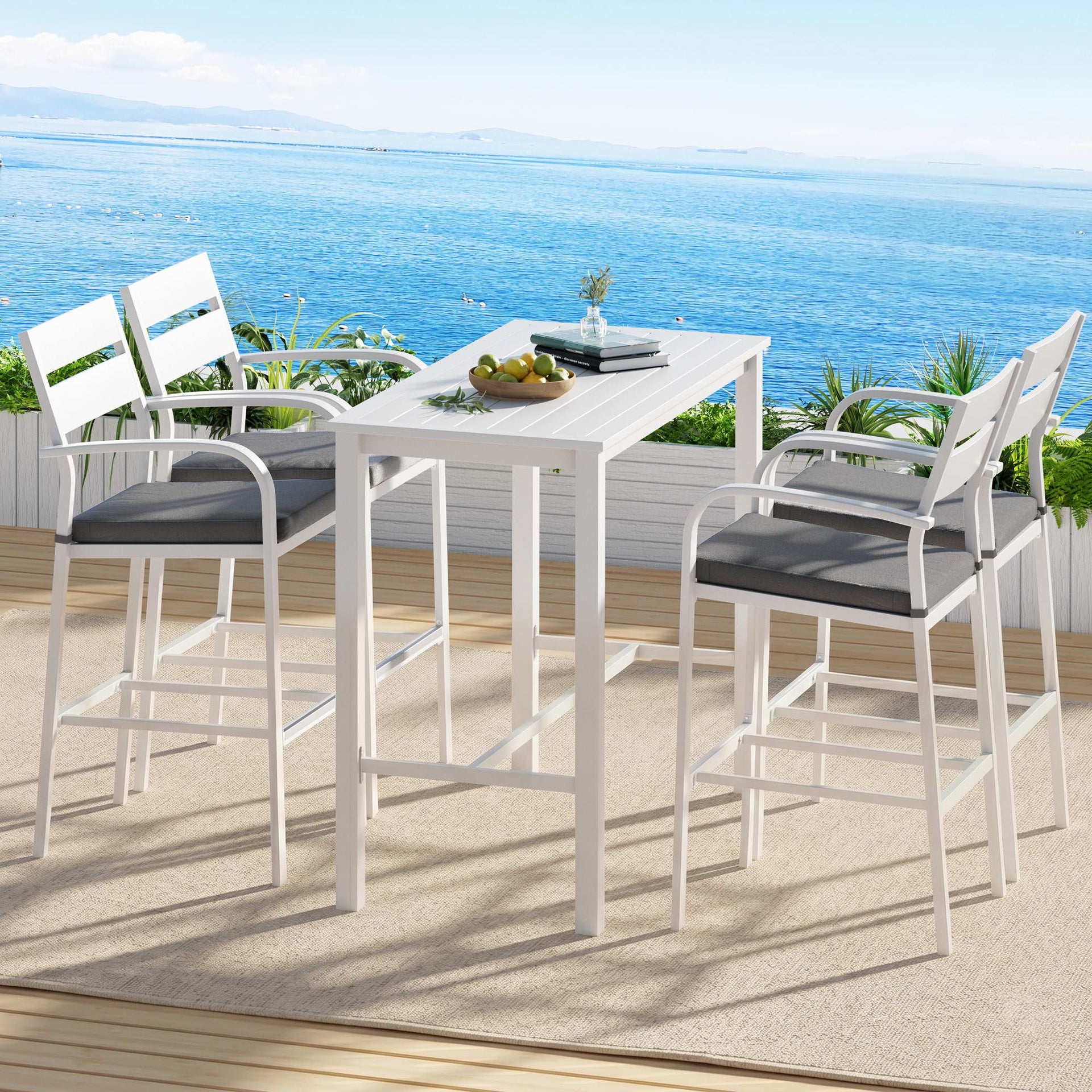 Gardeon Outdoor Bar Set 5-Piece Patio Dining Chairs Aluminium Table Stools White Awezingly