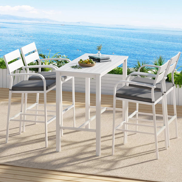 Gardeon Outdoor Bar Set 5-Piece Patio Dining Chairs Aluminium Table Stools White Awezingly