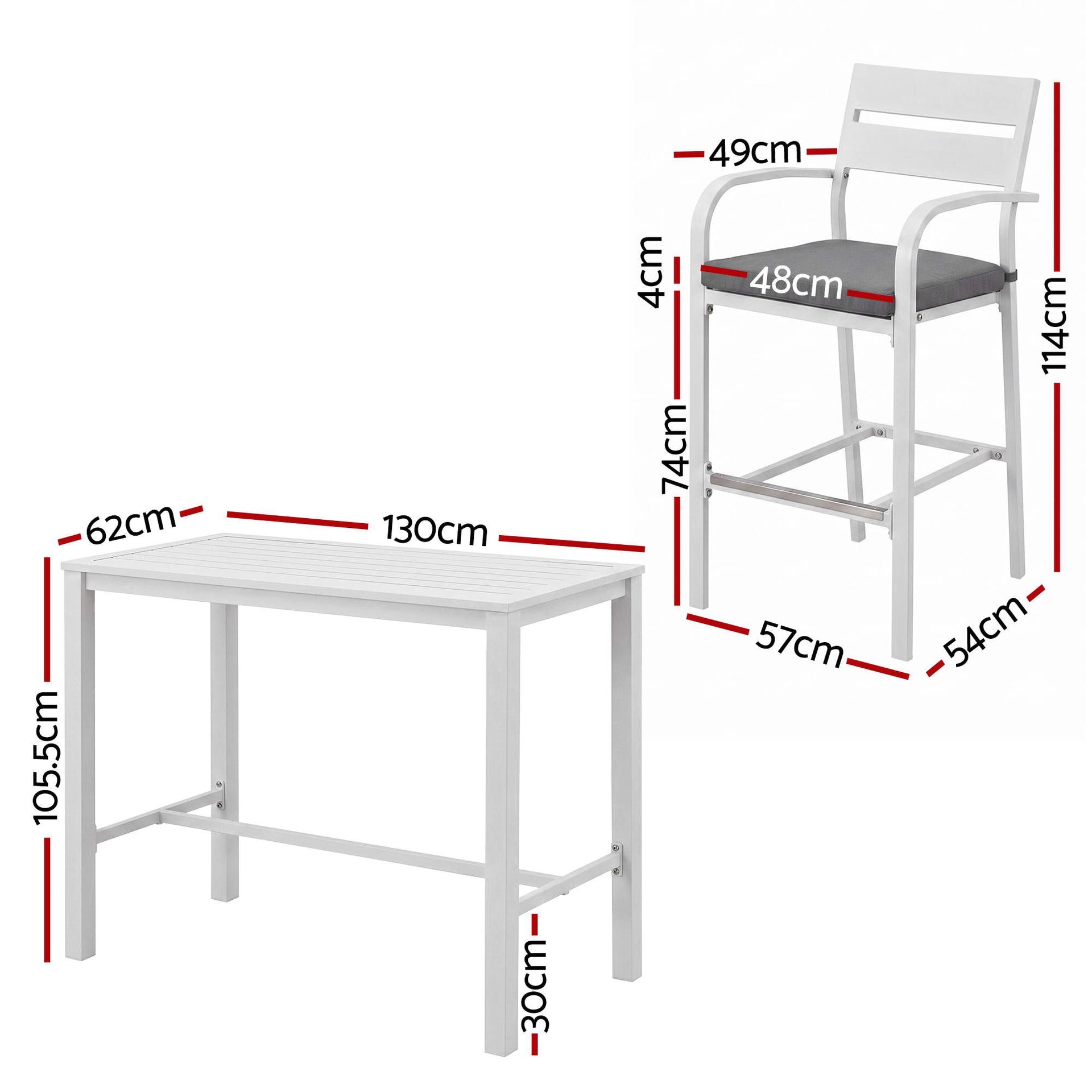 Gardeon Outdoor Bar Set 5-Piece Patio Dining Chairs Aluminium Table Stools White Awezingly