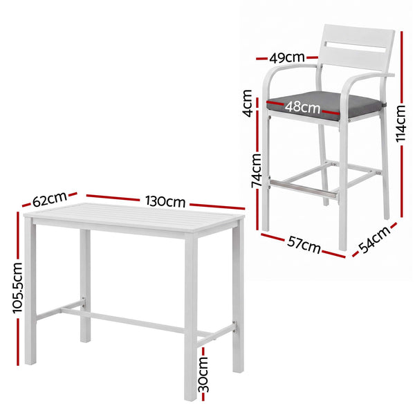 Gardeon Outdoor Bar Set 5-Piece Patio Dining Chairs Aluminium Table Stools White Awezingly
