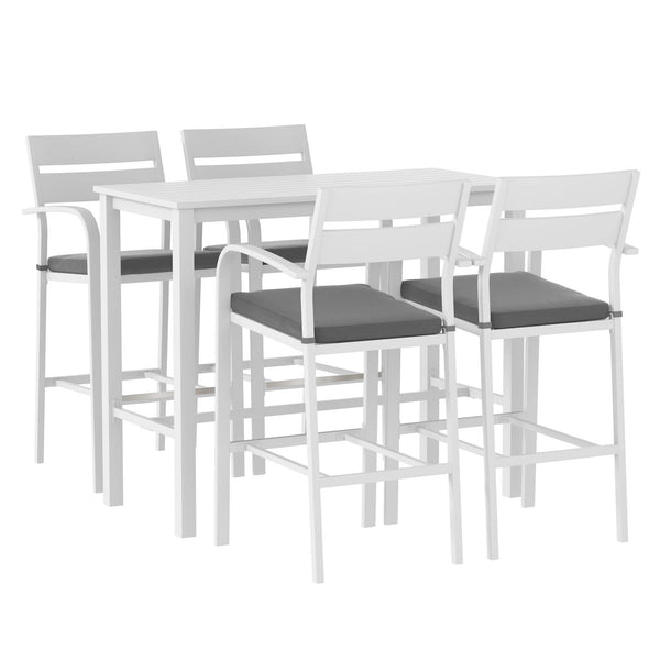 Gardeon Outdoor Bar Set 5-Piece Patio Dining Chairs Aluminium Table Stools White Awezingly