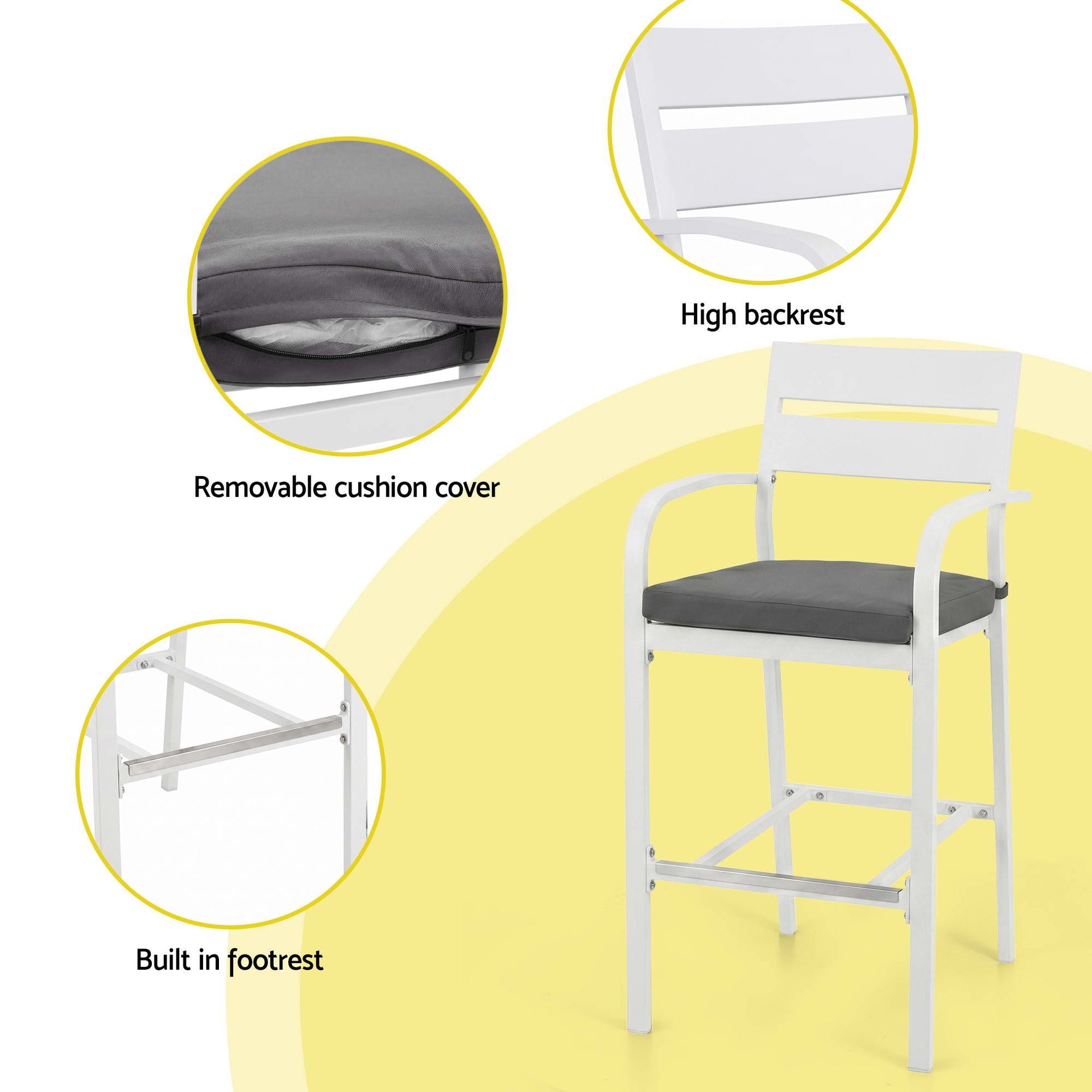 Gardeon Outdoor Bar Set 5-Piece Patio Dining Chairs Aluminium Table Stools White Awezingly