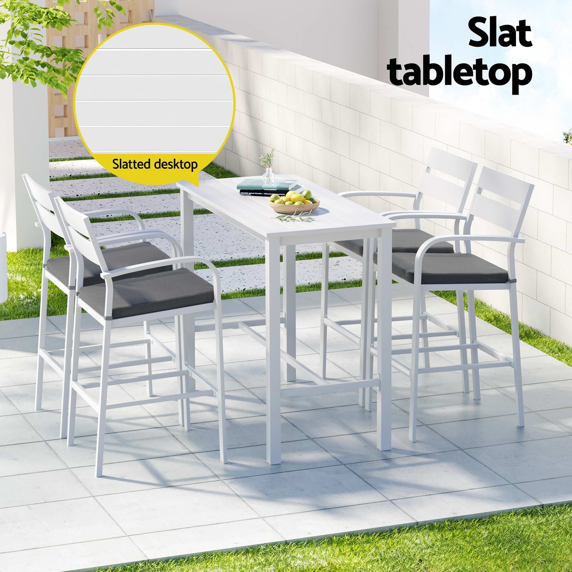 Gardeon Outdoor Bar Set 5-Piece Patio Dining Chairs Aluminium Table Stools White Awezingly