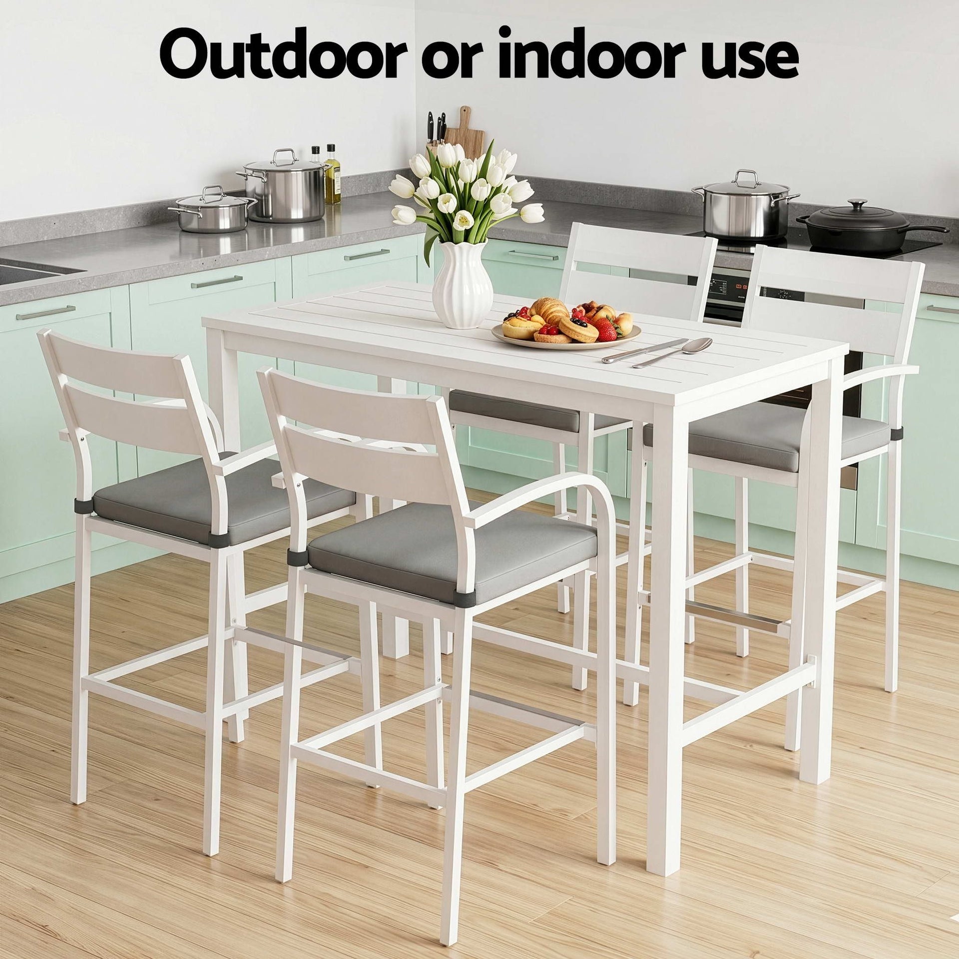Gardeon Outdoor Bar Set 5-Piece Patio Dining Chairs Aluminium Table Stools White Awezingly