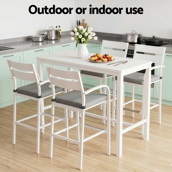 Gardeon Outdoor Bar Set 5-Piece Patio Dining Chairs Aluminium Table Stools White Awezingly