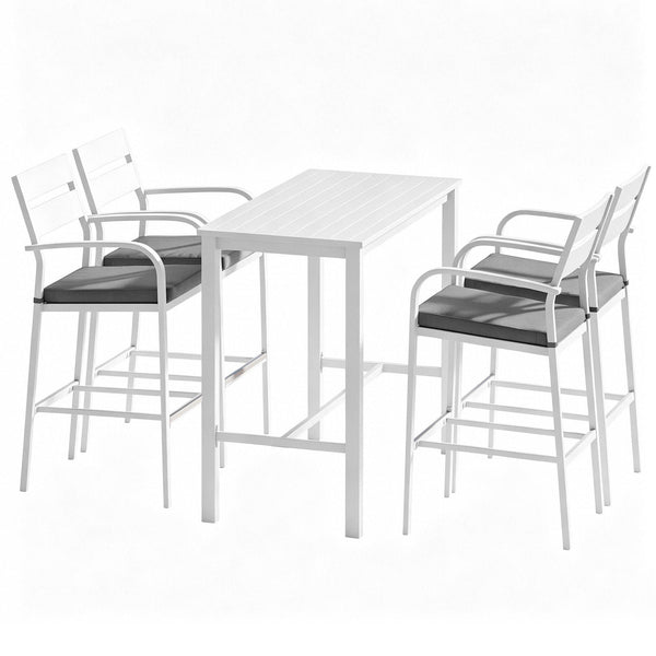 Gardeon Outdoor Bar Set 5-Piece Patio Dining Chairs Aluminium Table Stools White Awezingly