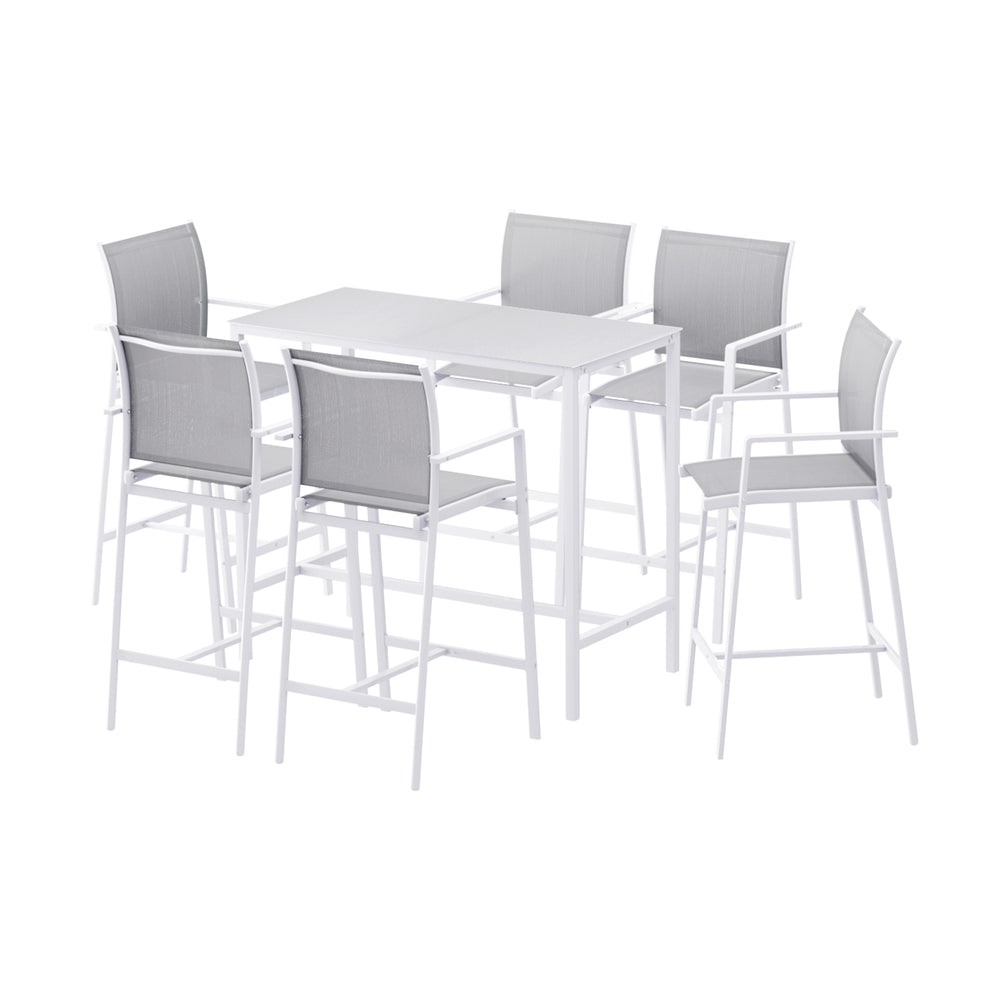 Gardeon 7PCS Outdoor Bar Set Stools Dining Chairs Table Patio Steel Bistro Set White Gardeon
