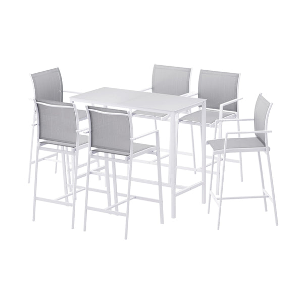 Gardeon 7PCS Outdoor Bar Set Stools Dining Chairs Table Patio Steel Bistro Set White Gardeon