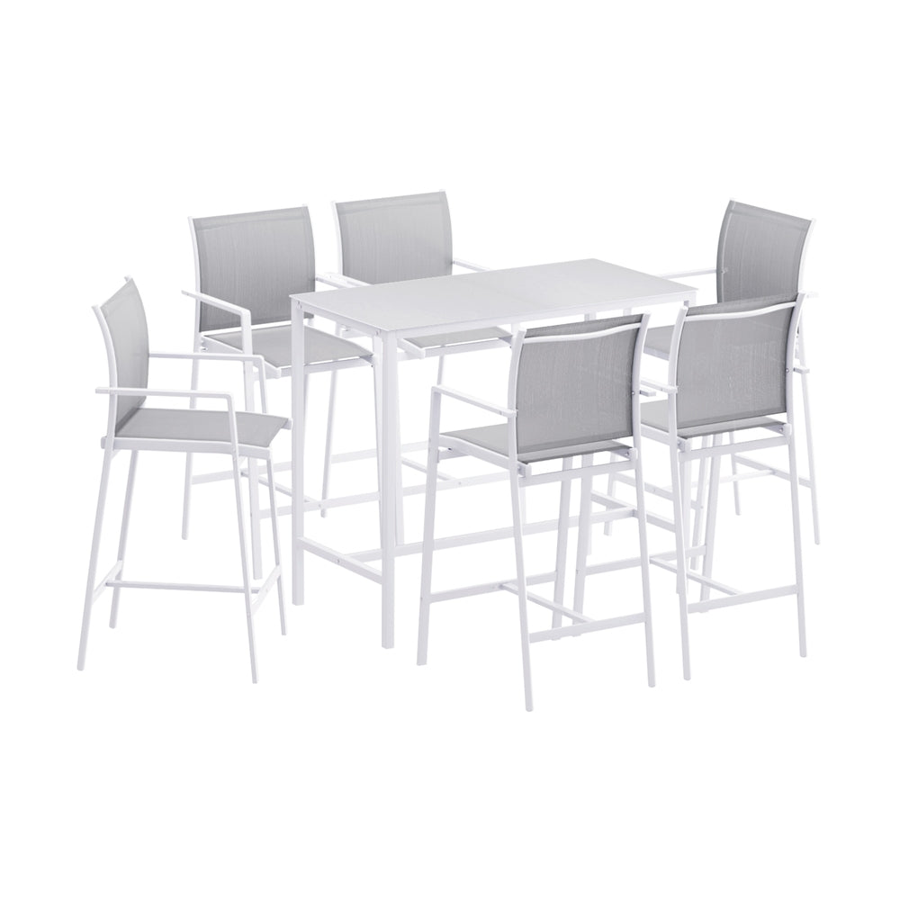 Gardeon 7PCS Outdoor Bar Set Stools Dining Chairs Table Patio Steel Bistro Set White Gardeon