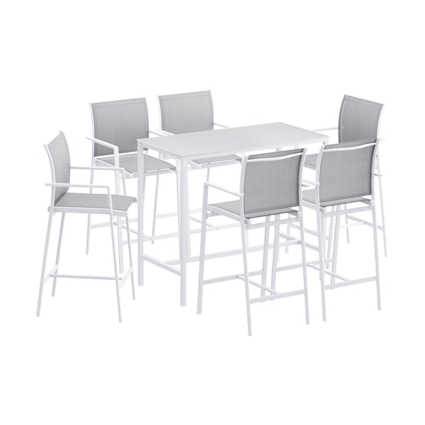 Gardeon 7PCS Outdoor Bar Set Stools Dining Chairs Table Patio Steel Bistro Set White Gardeon