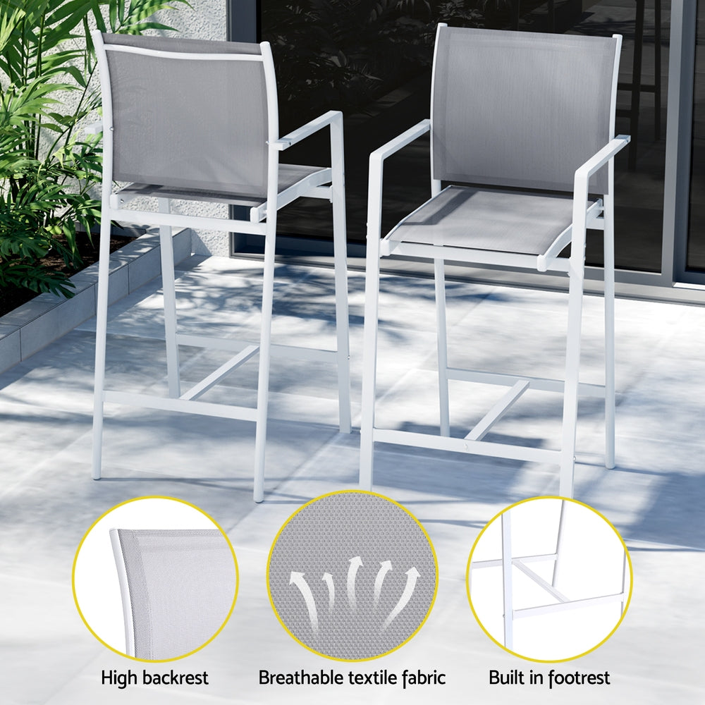Gardeon 7PCS Outdoor Bar Set Stools Dining Chairs Table Patio Steel Bistro Set White Gardeon