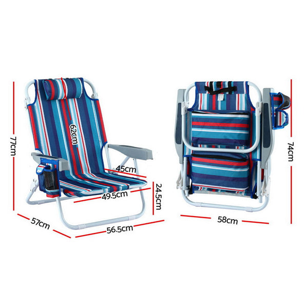 Gardeon Outdoor Chairs Beach Chair Backpack Cooler Storage Lightweight Fishing Blue Awezingly