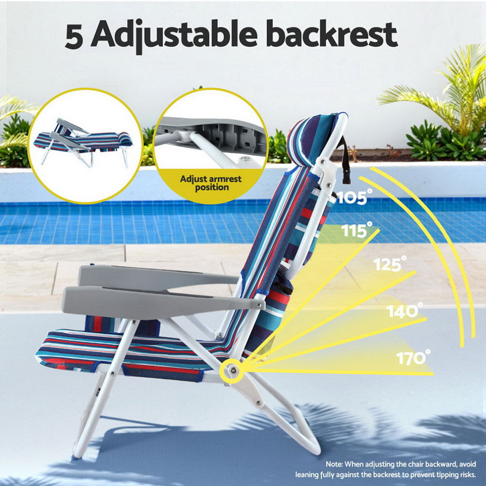 Gardeon Outdoor Chairs Beach Chair Backpack Cooler Storage Lightweight Fishing Blue Awezingly
