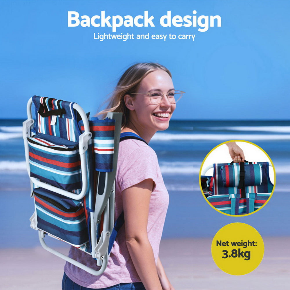 Gardeon Outdoor Chairs Beach Chair Backpack Cooler Storage Lightweight Fishing Blue Awezingly