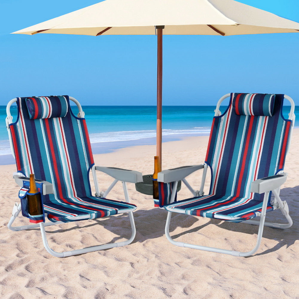 Gardeon Outdoor Chairs Beach Chair Backpack Cooler Storage Lightweight Fishing Blue Awezingly