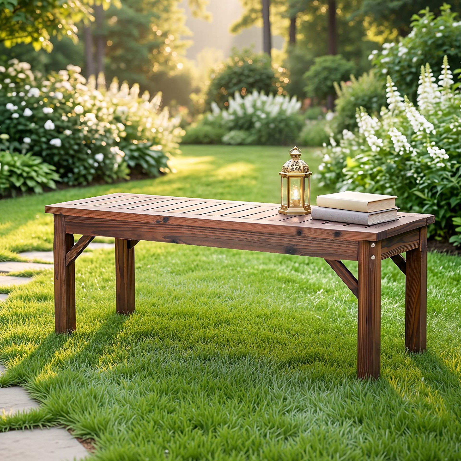 Gardeon Garden Benches Garden Seating Backless Timber Seat 120cm Brown Awezingly