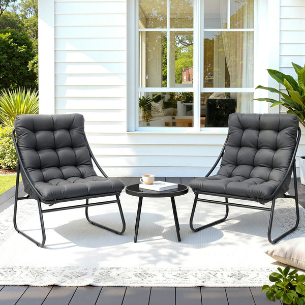 Gardeon 3PC Outdoor Bistro Set Patio Furniture Table and Chairs Steel Dining Chair Awezingly