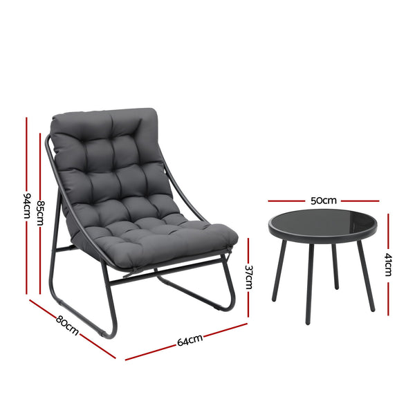 Gardeon 3PC Outdoor Bistro Set Patio Furniture Table and Chairs Steel Dining Chair Awezingly