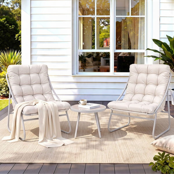 Gardeon 3PC Outdoor Bistro Set Patio Furniture Table and Chairs Steel Dining Chair Khaki Awezingly