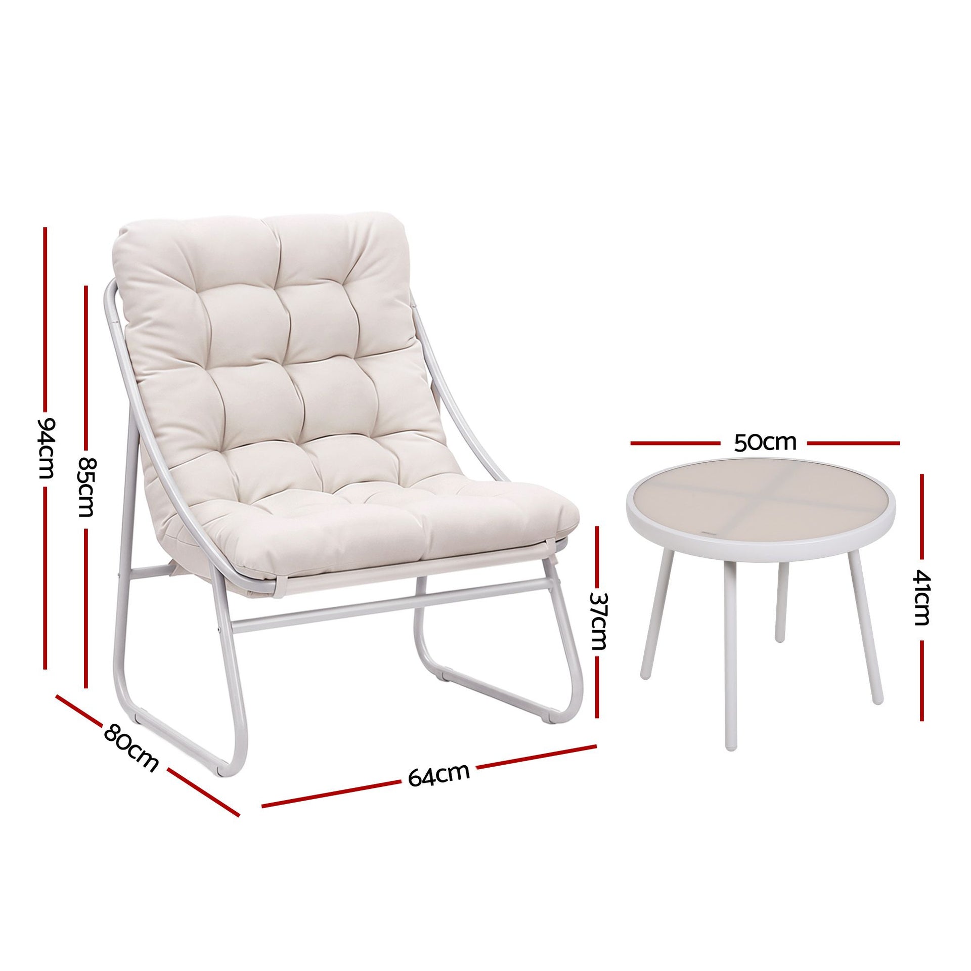Gardeon 3PC Outdoor Bistro Set Patio Furniture Table and Chairs Steel Dining Chair Khaki Awezingly