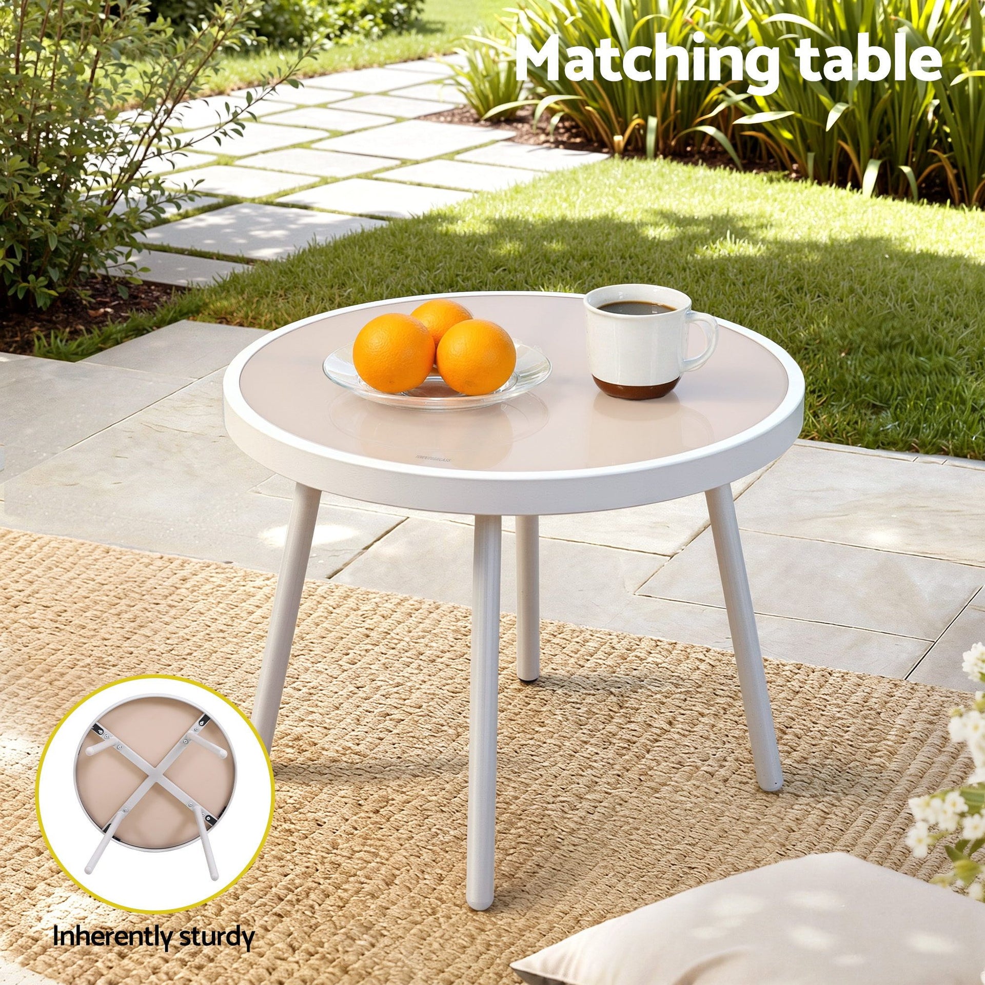 Gardeon 3PC Outdoor Bistro Set Patio Furniture Table and Chairs Steel Dining Chair Khaki Awezingly