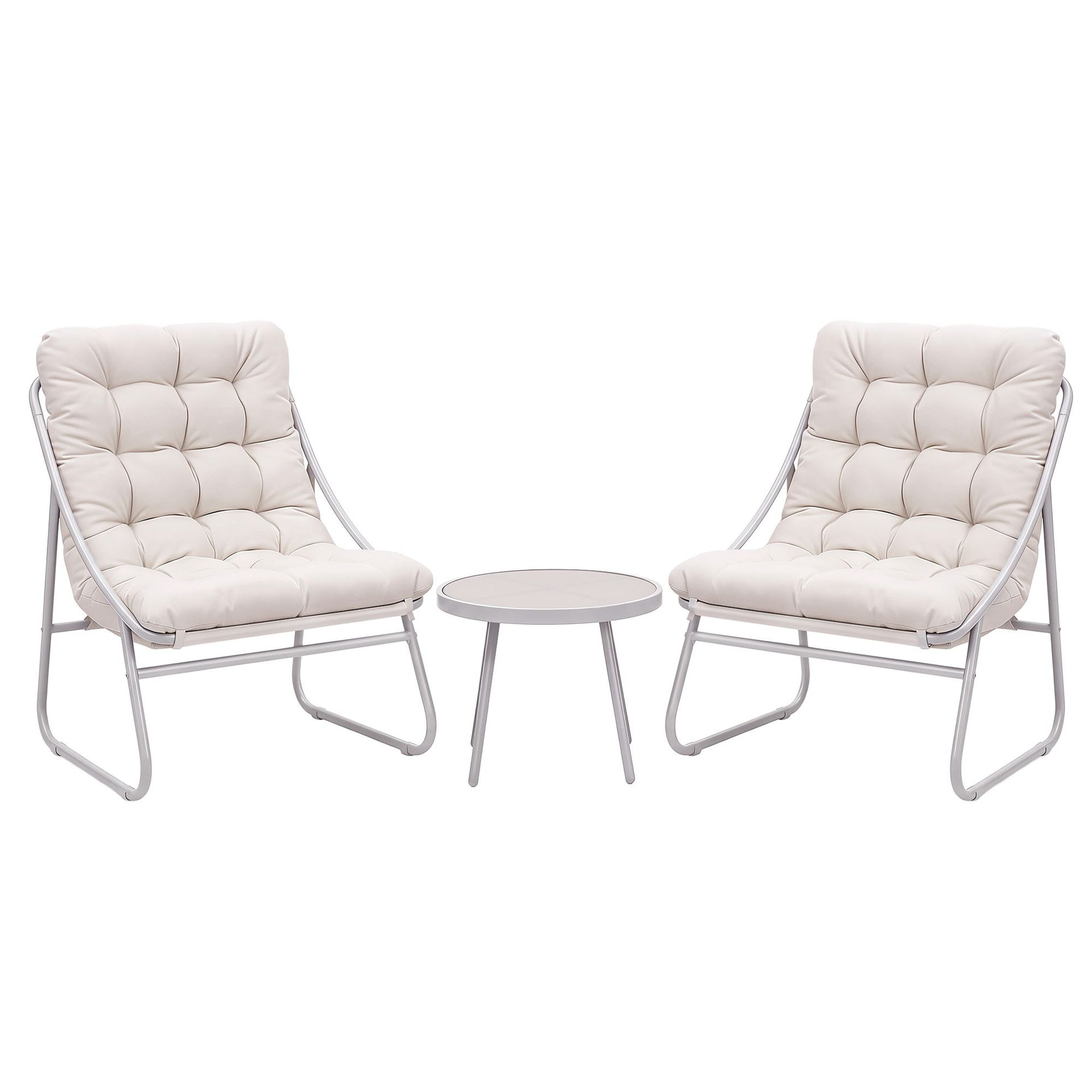 Gardeon 3PC Outdoor Bistro Set Patio Furniture Table and Chairs Steel Dining Chair Khaki Awezingly