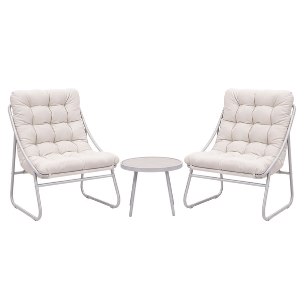 Gardeon 3PC Outdoor Bistro Set Patio Furniture Table and Chairs Steel Dining Chair Khaki Awezingly
