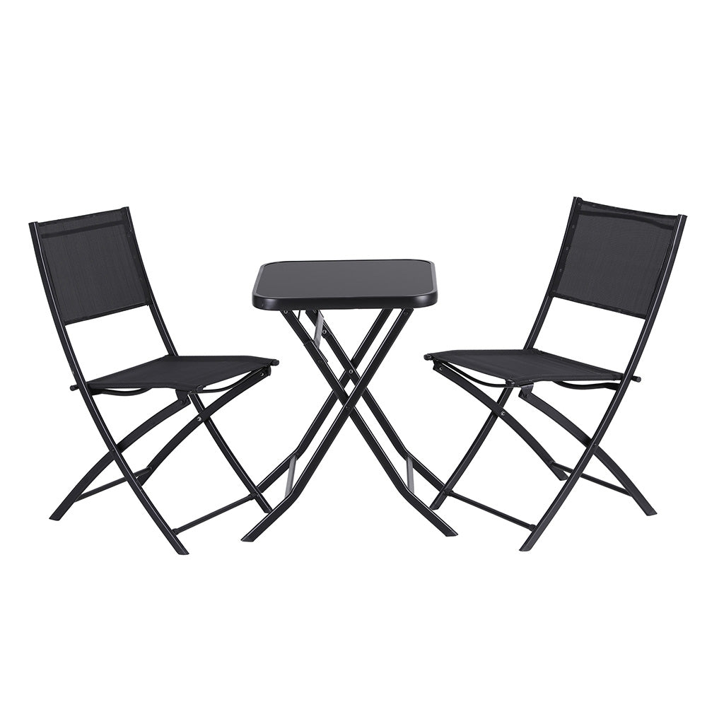 Gardeon Outdoor Bistro Set Folding Table and Chairs Patio Furniture Garden Steel Black Gardeon